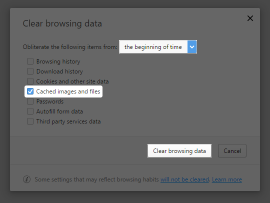Screenshot of the “Clear browsing data” window