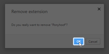 Screenshot of the “Remove extension” window, highlighting OK